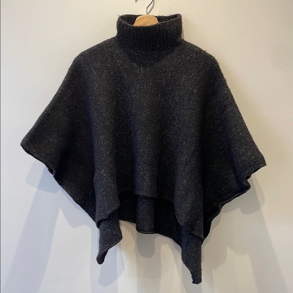 DKNY pure merino wool turtleneck poncho cape black white speckles size S - Picture 5 of 15